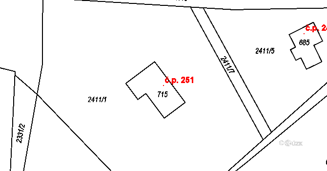 Alšovice 251, Pěnčín na parcele st. 715 v KÚ Alšovice, Katastrální mapa