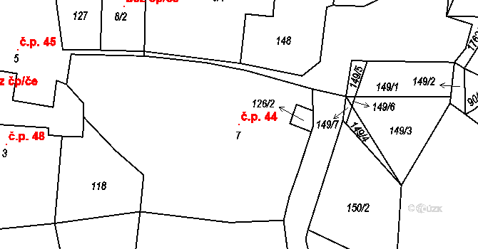 Otěšín 44, Nalžovské Hory na parcele st. 7 v KÚ Miřenice, Katastrální mapa