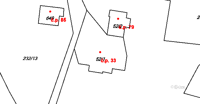 Skuhrov 33 na parcele st. 52/1 v KÚ Skuhrov u Železného Brodu, Katastrální mapa