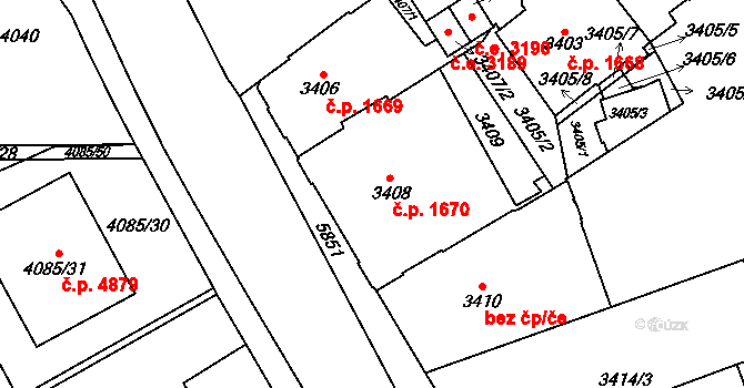 Jihlava 1670 na parcele st. 3408 v KÚ Jihlava, Katastrální mapa