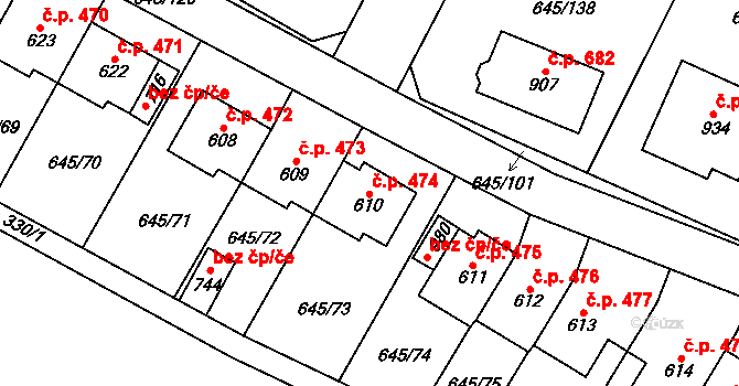 Líbeznice 474 na parcele st. 610 v KÚ Líbeznice, Katastrální mapa