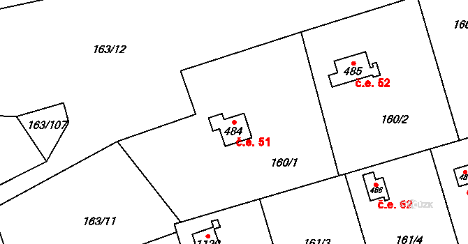 Horoměřice 51 na parcele st. 484 v KÚ Horoměřice, Katastrální mapa