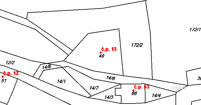 Chlívce 13, Stárkov na parcele st. 49 v KÚ Chlívce, Katastrální mapa