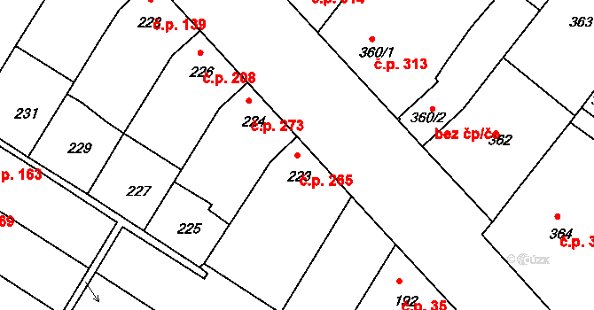 Domanín 265 na parcele st. 223 v KÚ Domanín, Katastrální mapa