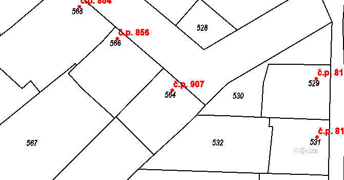 Mistřín 907, Svatobořice-Mistřín na parcele st. 564 v KÚ Mistřín, Katastrální mapa