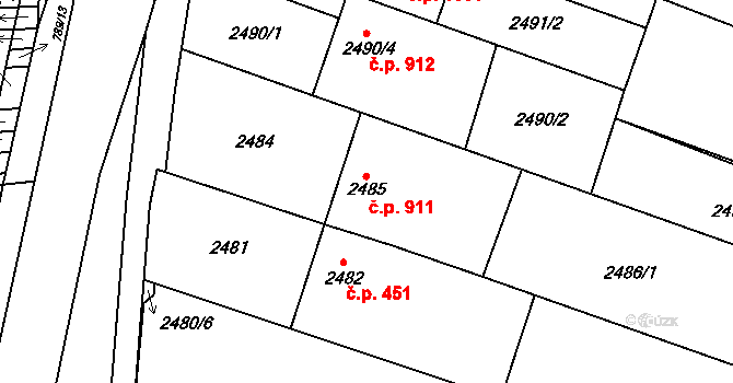 Svatobořice 911, Svatobořice-Mistřín na parcele st. 2485 v KÚ Svatobořice, Katastrální mapa