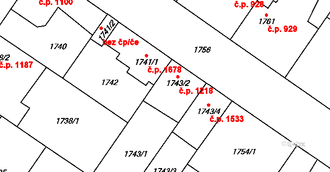 Dubňany 1218 na parcele st. 1743/2 v KÚ Dubňany, Katastrální mapa