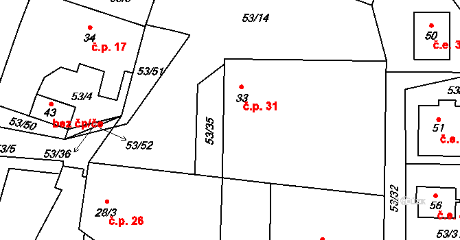 Hlávkov 31, Vyskytná nad Jihlavou na parcele st. 33 v KÚ Hlávkov, Katastrální mapa