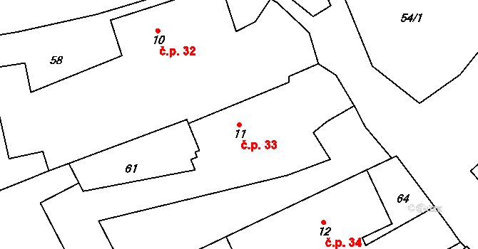 Ruda 33, Tvrdkov na parcele st. 11 v KÚ Ruda u Rýmařova, Katastrální mapa