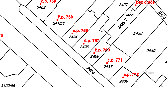 Pod Bezručovým vrchem 767, Krnov na parcele st. 2426 v KÚ Krnov-Horní Předměstí, Katastrální mapa