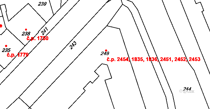 Kladno 1835,1836,2451,2452, na parcele st. 249 v KÚ Kladno, Katastrální mapa