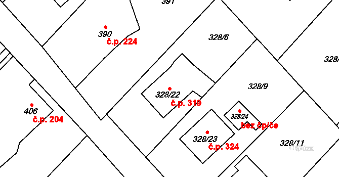 Krmelín 319 na parcele st. 328/22 v KÚ Krmelín, Katastrální mapa