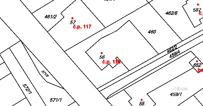 Lučina 115 na parcele st. 56 v KÚ Lučina, Katastrální mapa