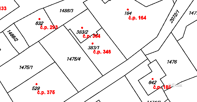 Metylovice 346 na parcele st. 383/1 v KÚ Metylovice, Katastrální mapa