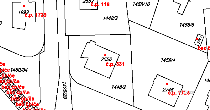 Šumperk 331 na parcele st. 2556 v KÚ Šumperk, Katastrální mapa