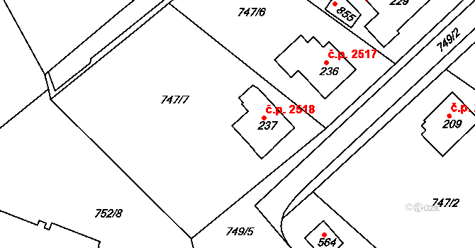 Šumperk 2518 na parcele st. 237 v KÚ Dolní Temenice, Katastrální mapa