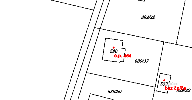 Cerhenice 454 na parcele st. 580 v KÚ Cerhenice, Katastrální mapa