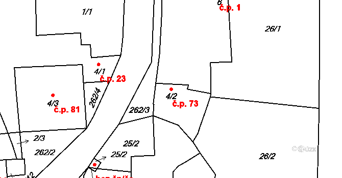 Tlustovousy 73, Tuklaty na parcele st. 4/2 v KÚ Tlustovousy, Katastrální mapa