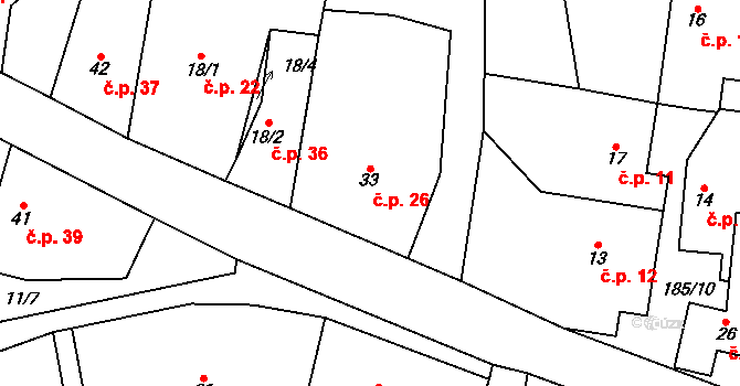 Máslovice 26 na parcele st. 33 v KÚ Máslovice, Katastrální mapa