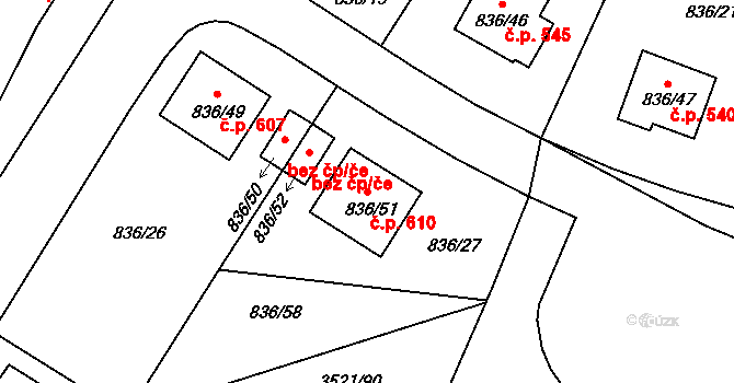 Jindřichův Hradec III 610, Jindřichův Hradec na parcele st. 836/51 v KÚ Jindřichův Hradec, Katastrální mapa