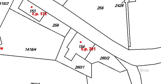Dolní Podluží 201 na parcele st. 154 v KÚ Dolní Podluží, Katastrální mapa