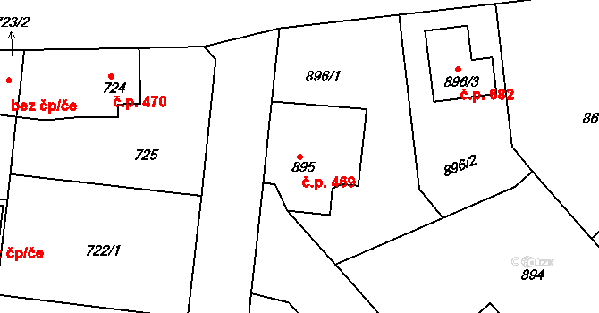 Tuchlovice 469 na parcele st. 895 v KÚ Tuchlovice, Katastrální mapa