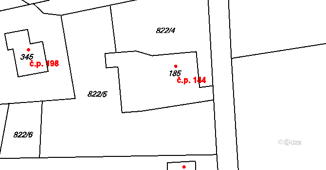 Smilovice 144 na parcele st. 185 v KÚ Smilovice u Třince, Katastrální mapa