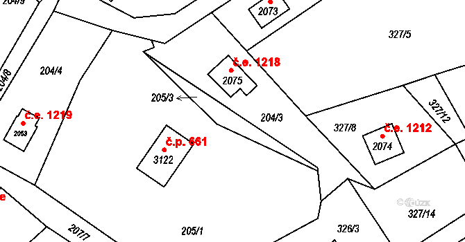Ostravice 1218 na parcele st. 2075 v KÚ Ostravice 1, Katastrální mapa