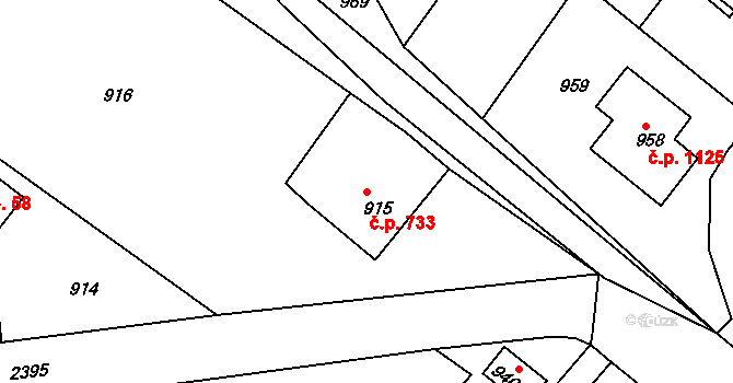 Mnichovo Hradiště 733 na parcele st. 915 v KÚ Mnichovo Hradiště, Katastrální mapa