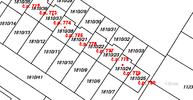 Kosmonosy 777 na parcele st. 1810/22 v KÚ Kosmonosy, Katastrální mapa