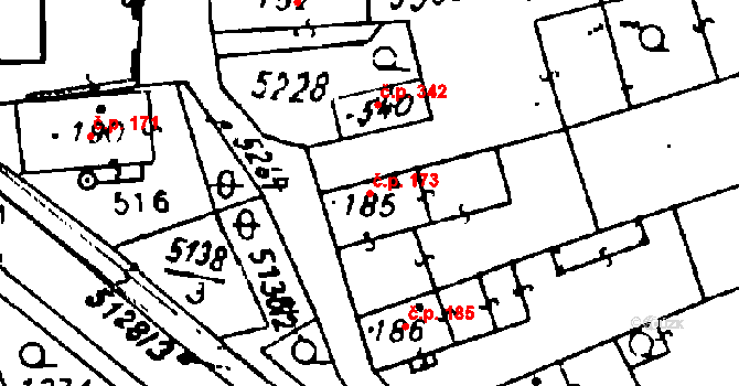 Černošín 173 na parcele st. 185 v KÚ Černošín, Katastrální mapa