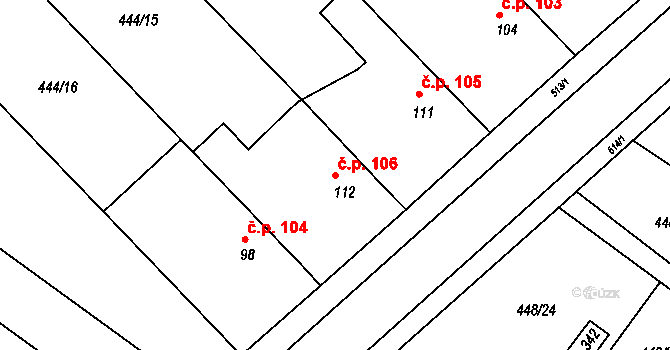 Holohlavy 106 na parcele st. 112 v KÚ Holohlavy, Katastrální mapa