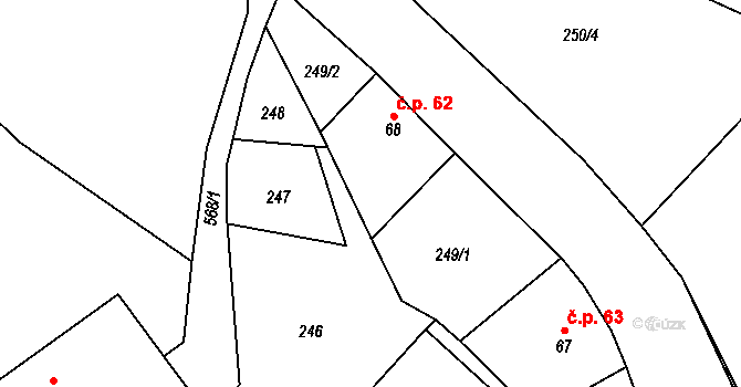 Rudná 62 na parcele st. 68 v KÚ Horní Rudná, Katastrální mapa