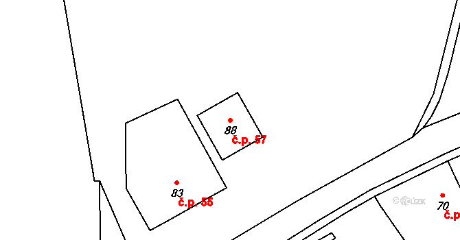 Libosváry 57, Loukov na parcele st. 88 v KÚ Libosváry u Bystřice pod Hostýnem, Katastrální mapa