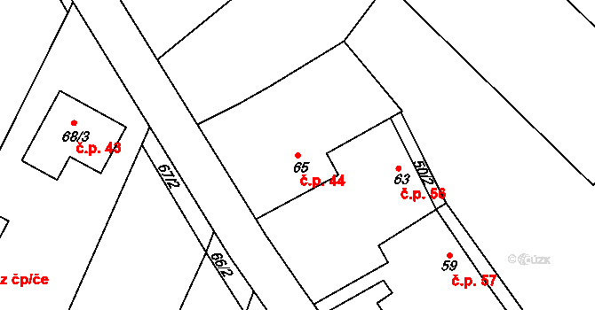 Renoty 44, Uničov na parcele st. 65 v KÚ Renoty, Katastrální mapa