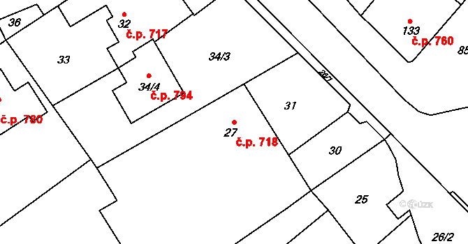 Březce 718, Štěpánov na parcele st. 27 v KÚ Březce, Katastrální mapa