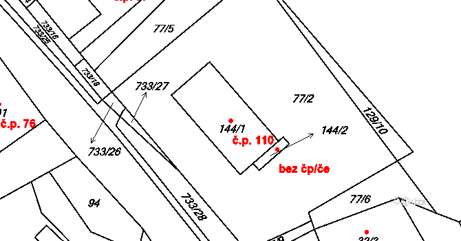 Cholenice 110 na parcele st. 144/1 v KÚ Cholenice, Katastrální mapa