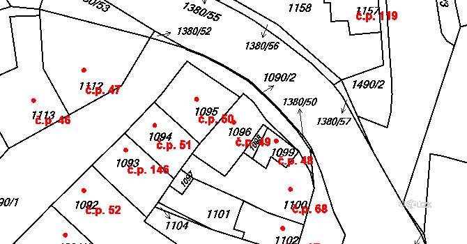 Mimoň IV 49, Mimoň na parcele st. 1096 v KÚ Mimoň, Katastrální mapa