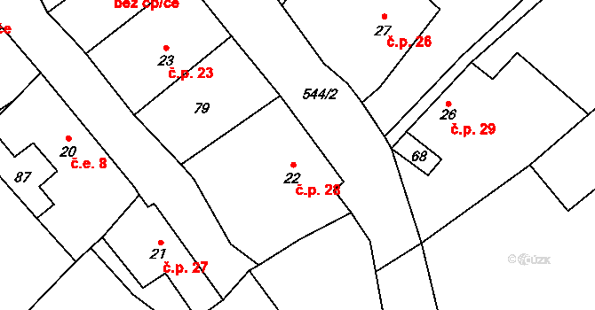 Bylochov 28, Snědovice na parcele st. 22 v KÚ Bylochov, Katastrální mapa