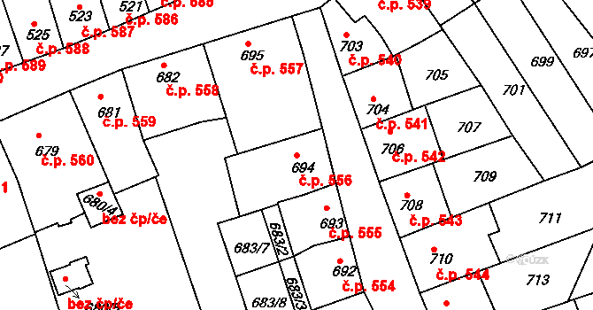 Roudnice nad Labem 556 na parcele st. 694 v KÚ Roudnice nad Labem, Katastrální mapa