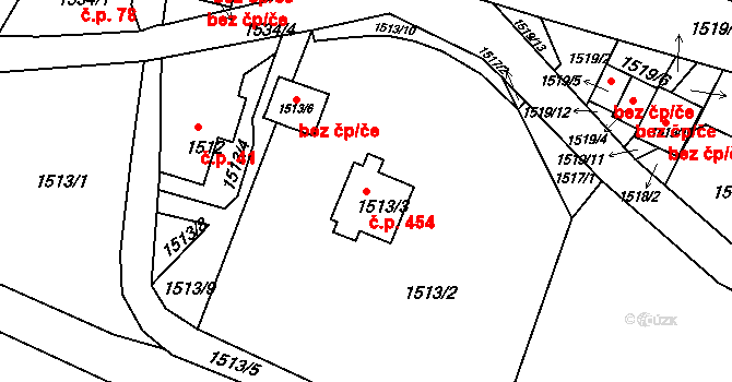 Podmoklice 454, Semily na parcele st. 1513/3 v KÚ Semily, Katastrální mapa