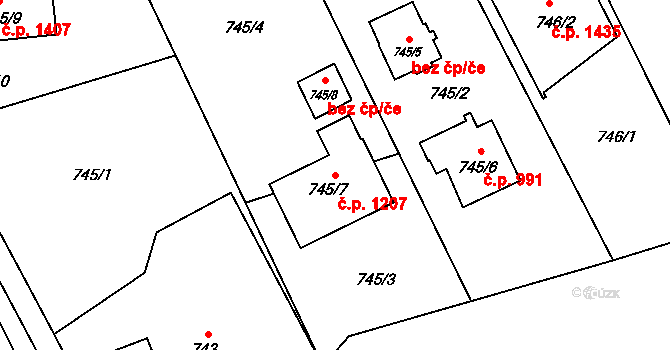 Poruba 1207, Orlová na parcele st. 745/7 v KÚ Poruba u Orlové, Katastrální mapa