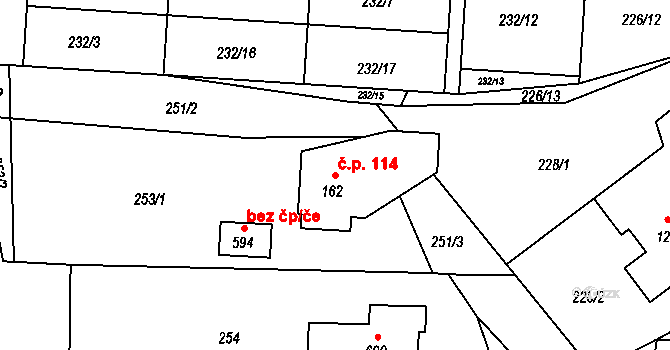 Bystřička 114 na parcele st. 162 v KÚ Bystřička II, Katastrální mapa