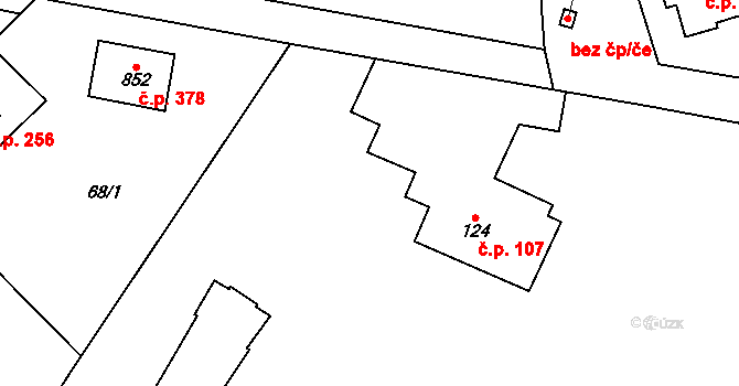 Senohraby 107 na parcele st. 124 v KÚ Senohraby, Katastrální mapa