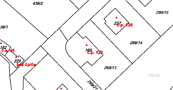 Sudoměřice u Tábora 122 na parcele st. 169 v KÚ Sudoměřice u Tábora, Katastrální mapa
