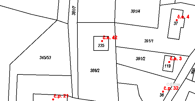 Blata 42, Zámostí-Blata na parcele st. 235 v KÚ Zámostí, Katastrální mapa