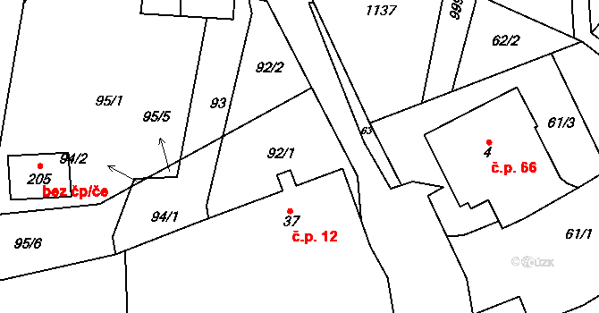 Žandov 12, Chlumec na parcele st. 37 v KÚ Žandov u Chlumce, Katastrální mapa