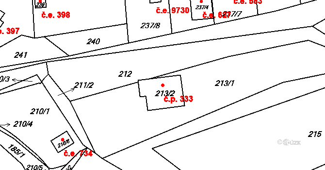 Brná 333, Ústí nad Labem na parcele st. 213/2 v KÚ Brná nad Labem, Katastrální mapa