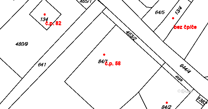 Bučina 58 na parcele st. 84/1 v KÚ Bučina, Katastrální mapa