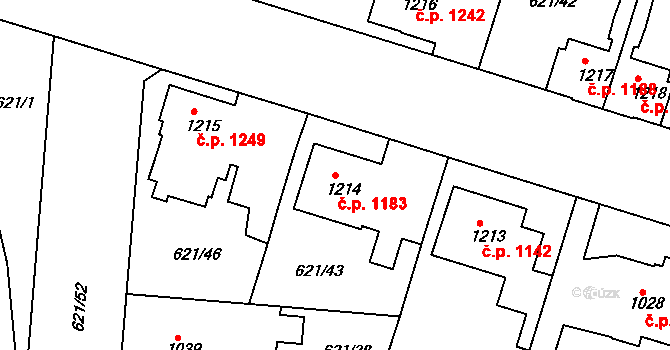 Lysá nad Labem 1183 na parcele st. 1214 v KÚ Lysá nad Labem, Katastrální mapa